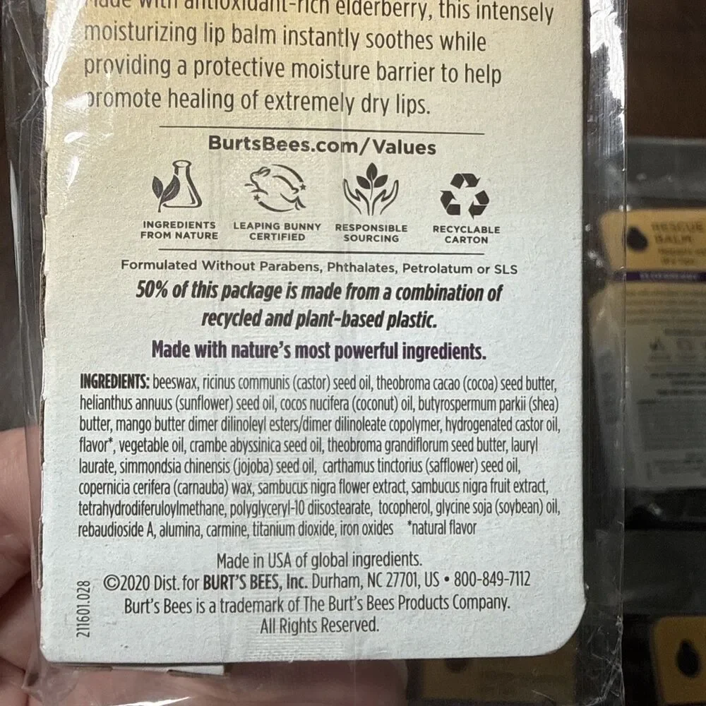 6 Pack Lot Burt's Bees Rescue Balm Antioxidant-Rich Elderberry 0.15 oz